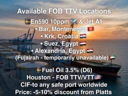 Diesel fuel EN590 10ppm &amp; Jet A1 (Discount from Platts -10%)